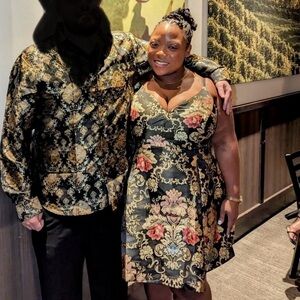 Fashion Nova Black and Gold Patterned Dress